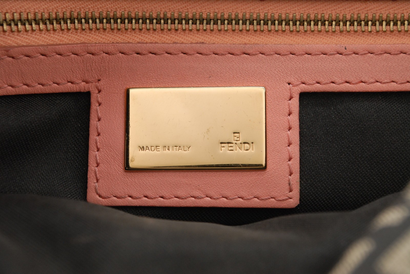FENDI Zucchino Shoulder Bag Black Pink Canvas