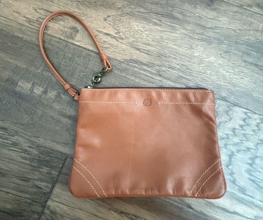 Born Chestnut Leather Zip-Close Wristlet Pouch