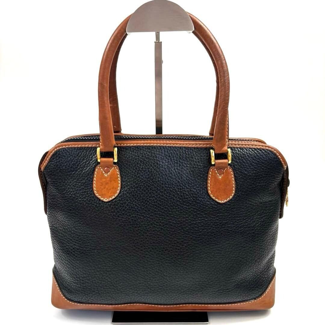 CELINE Triomphe Black Brown Leather Pebbled Handbag Double Handle 28cm 21cm