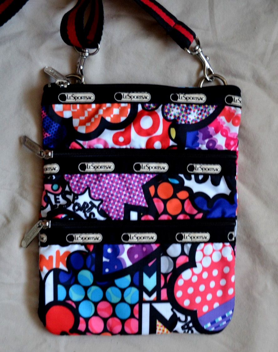 LeSportSac Cross Body 3 Zipper POP ART Print Kasey SPLASH POW POP Adjust Strap