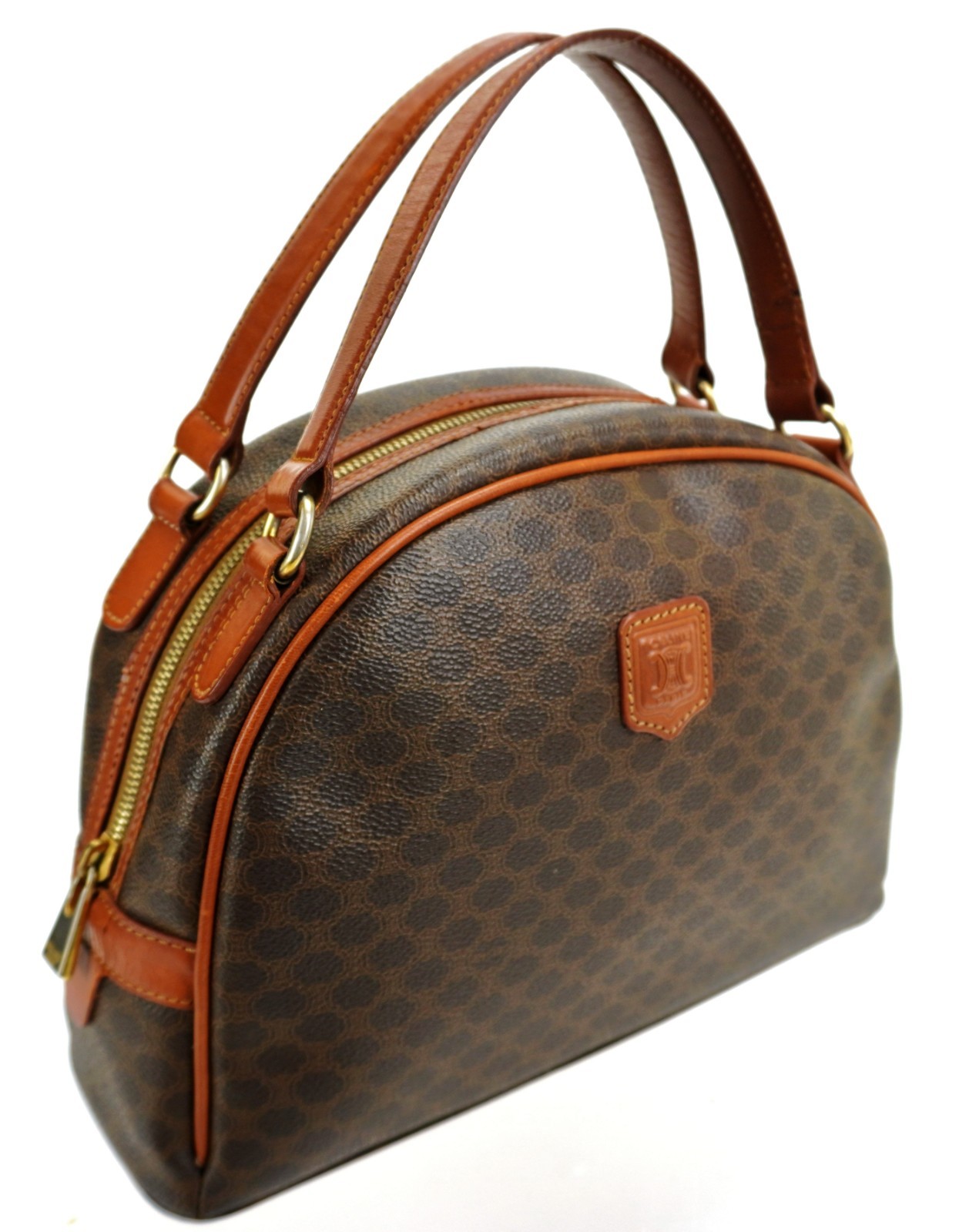 Vintage CELINE Classic Brown Triomphe Macadam Leather Dome Tote Bag Italy