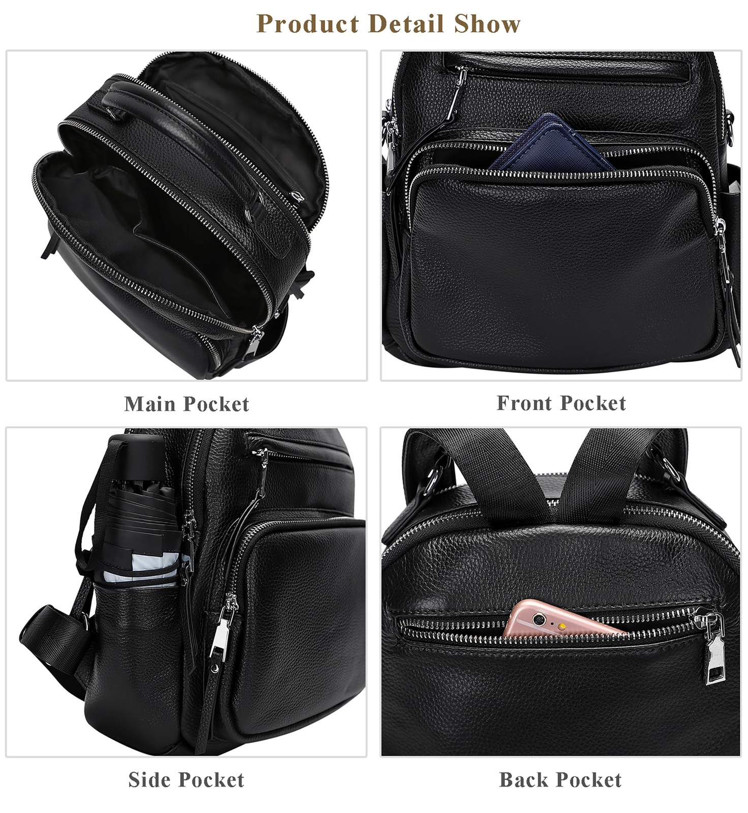 ALTOSY Genuine Leather Backpack Purse for Women Convertible 10.5 inch, Black