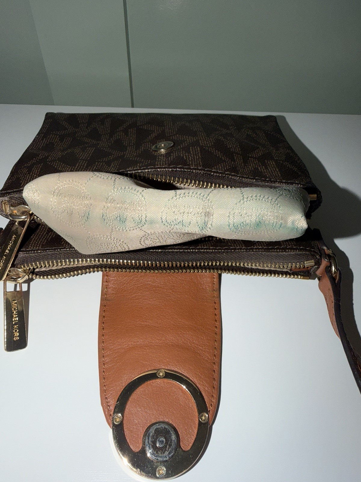 Michael Kors Fulton Monogram Brown Crossbody Purse Adjustable Strap Handbag
