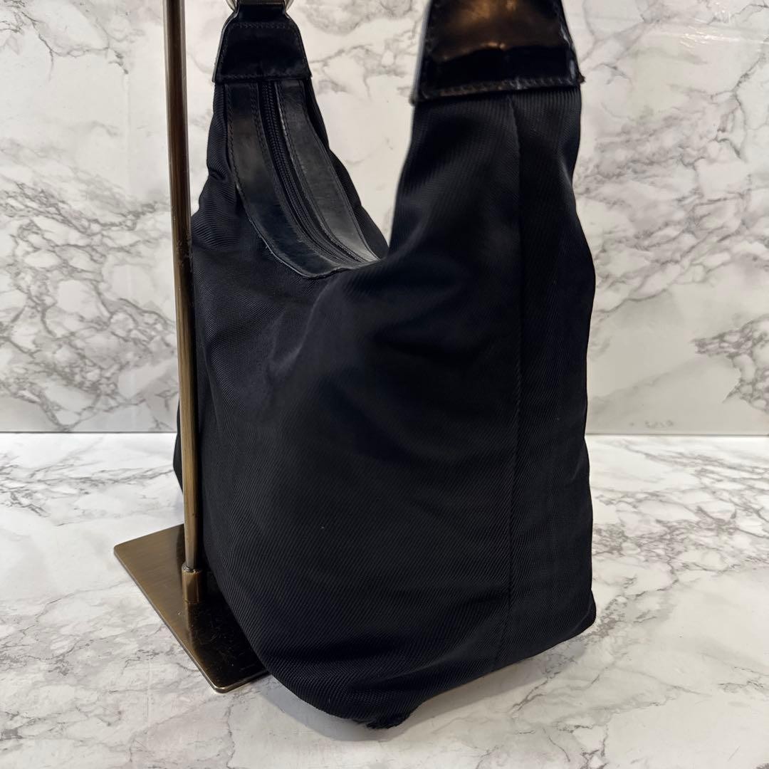 Gucci Bamboo Handle Genuine Leather Handbag Black Silver hardware 28x24x14cm