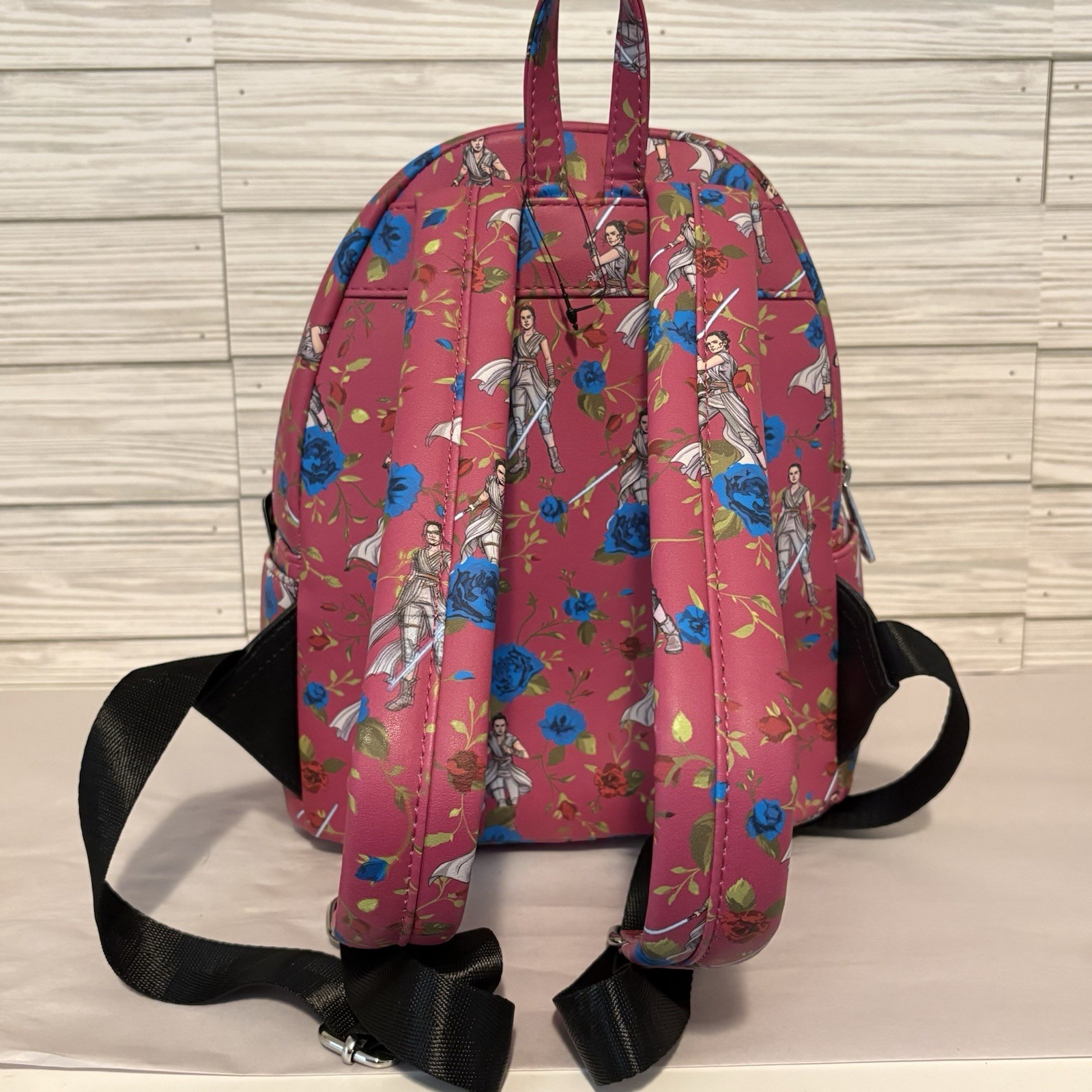 Loungefly Star Wars Rey Mini Backpack Pink Floral Blue Roses AOP NWT Rare Disney