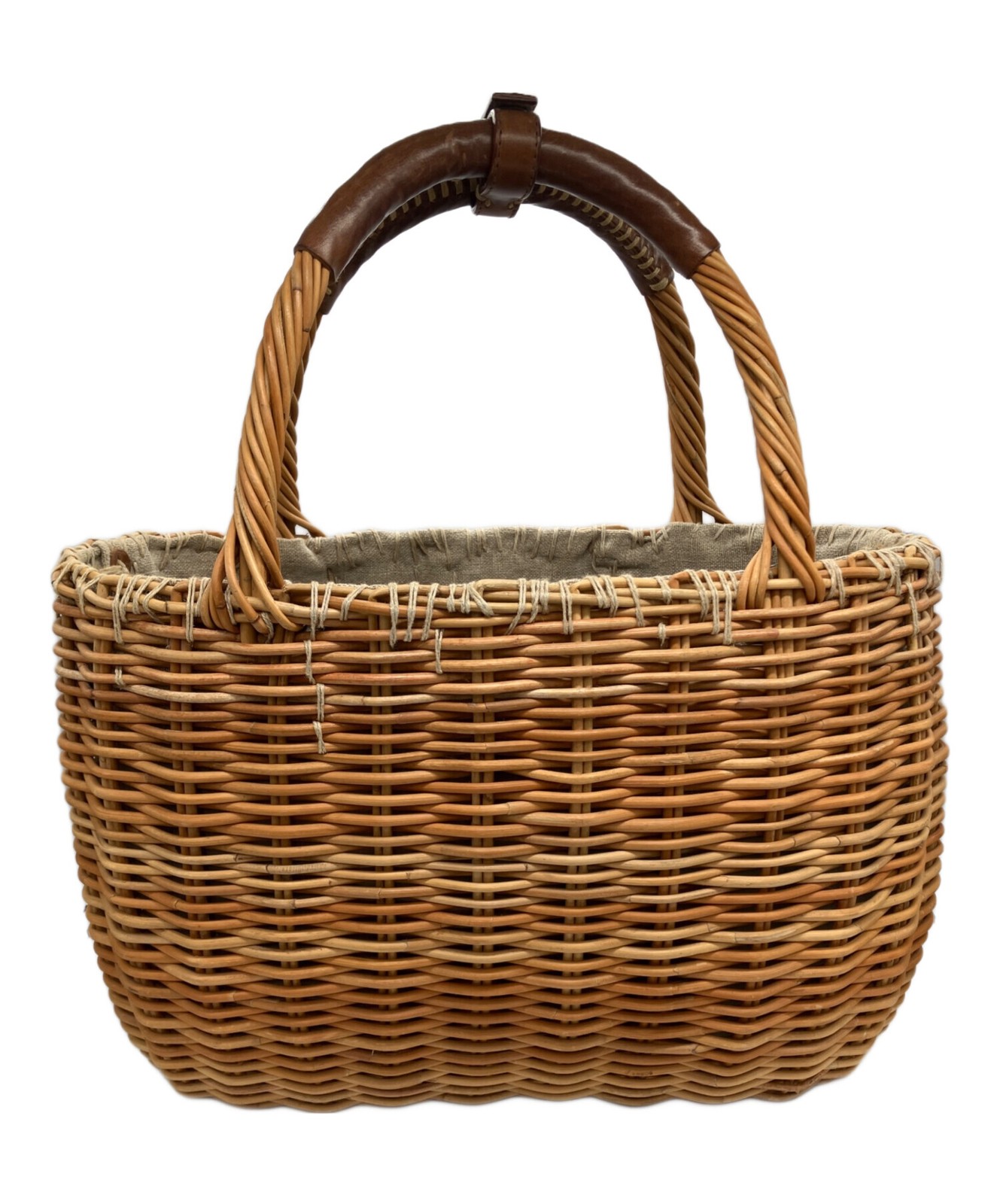 ebagos Bridle Leather Basket Bag Beige #TFB13755