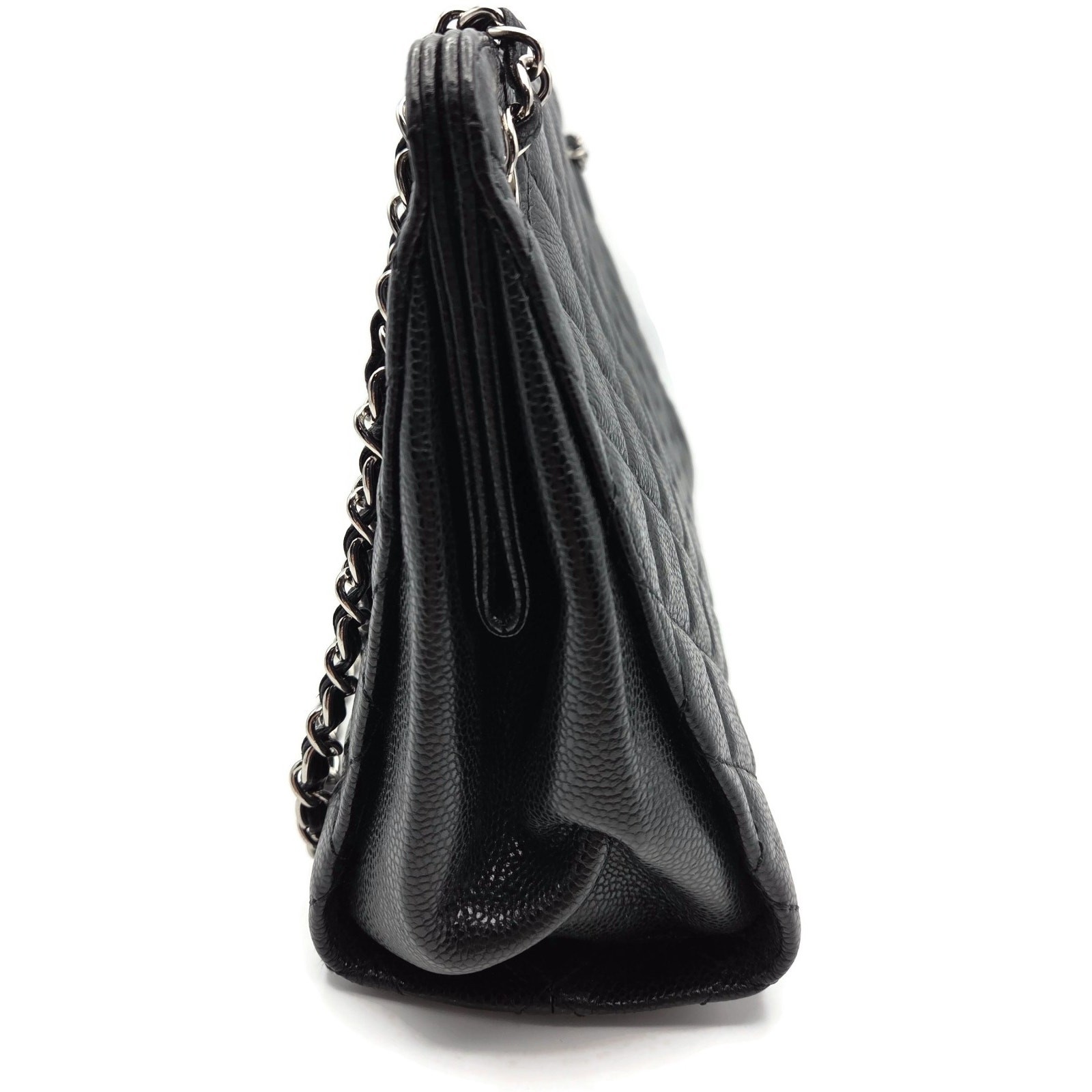 Chanel Grand Shopping Tote Handbag Black Caviar Leather Silver Hardware 13C GST