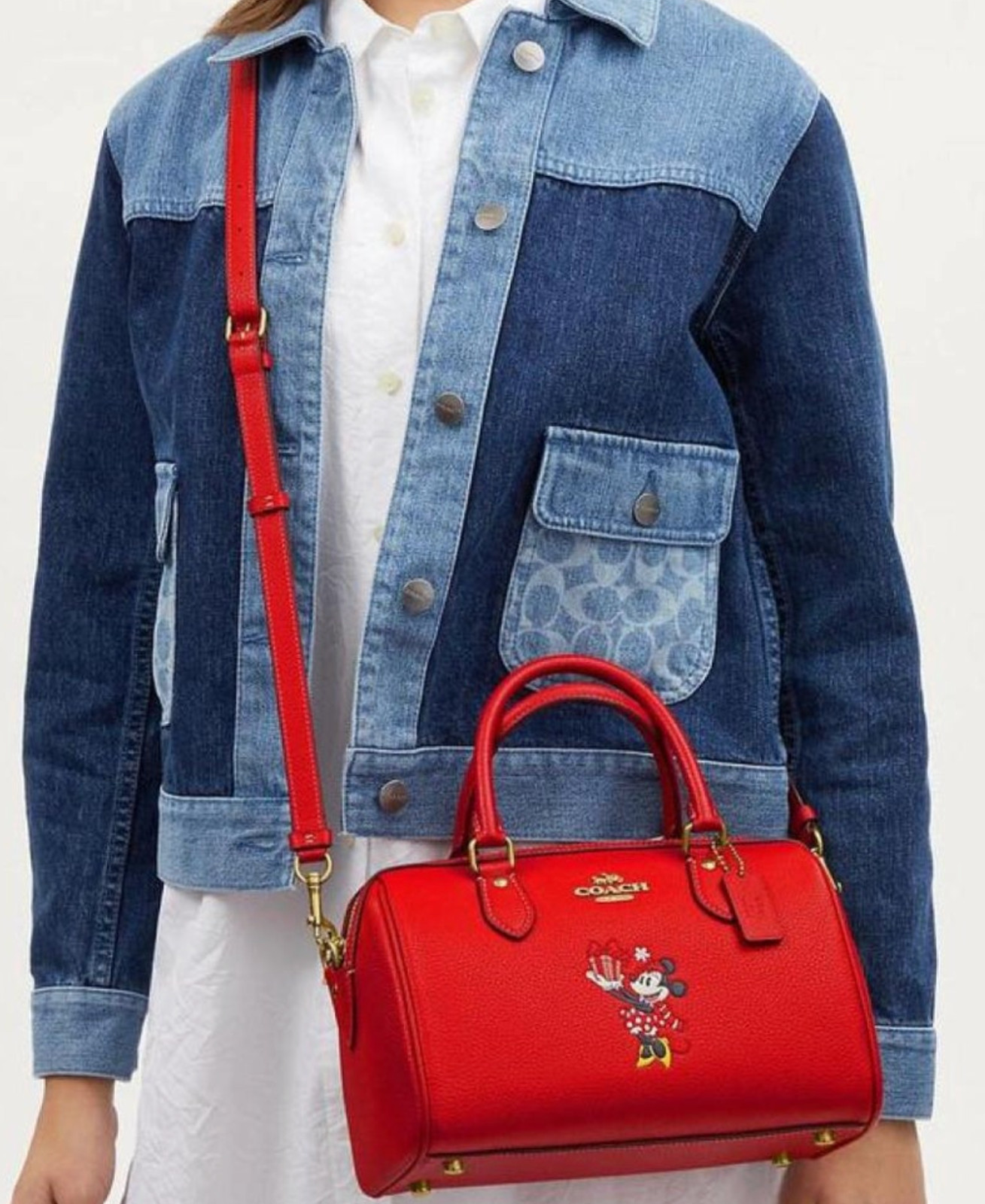 NEW Disney X Coach Leather Rowan Satchel Bag w/ Minnie Mouse Electric Red CM862