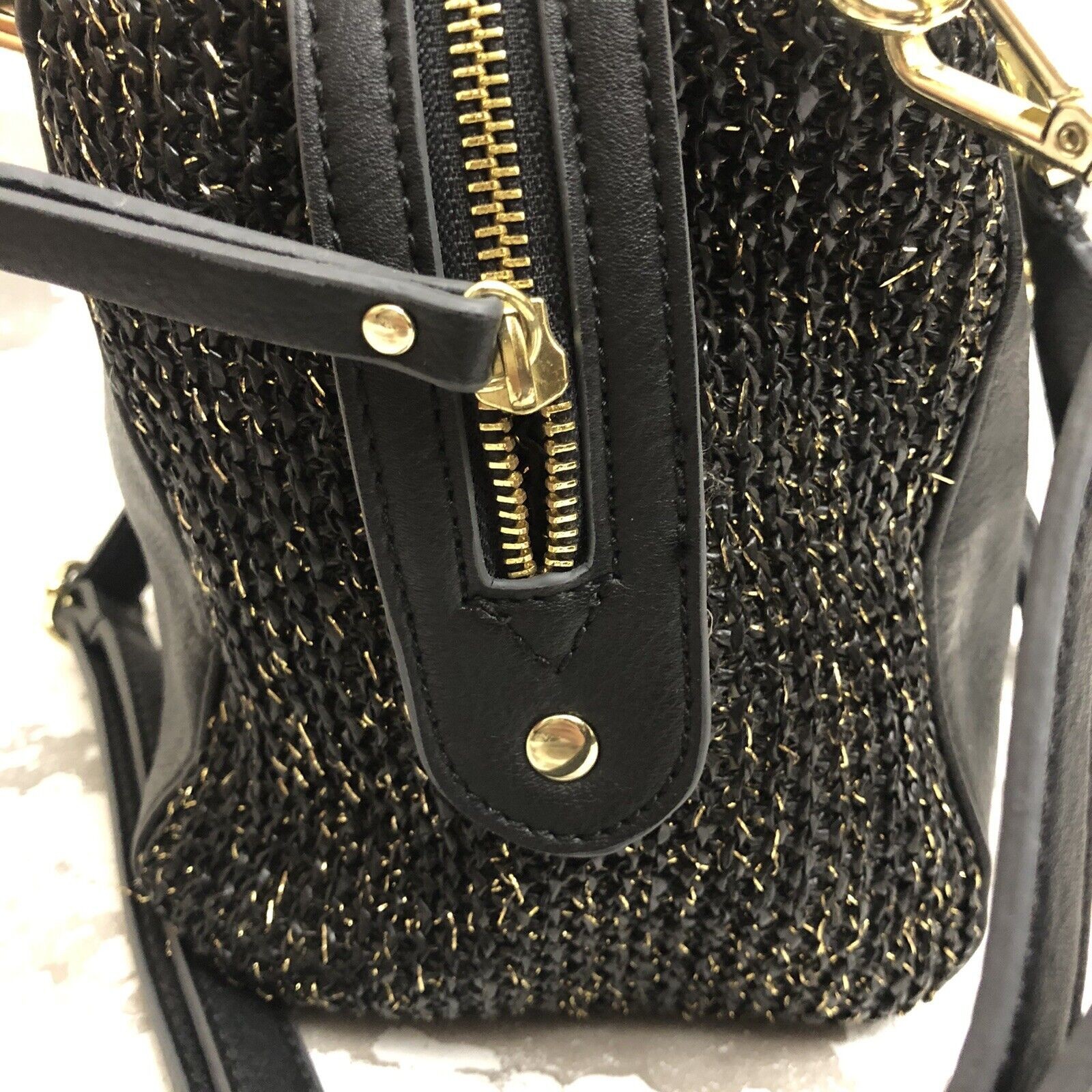 Large Cross Body Purse Black Gold Hardware & Sparkle Kate Landry Hand Bag