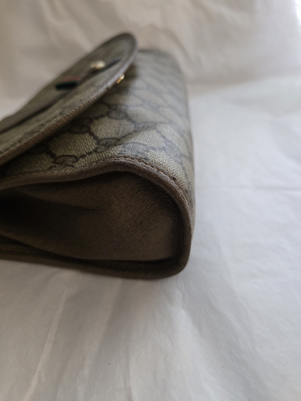 Gucci GG Supreme Web Sherry Line Clutch Bag PVC Beige Gold