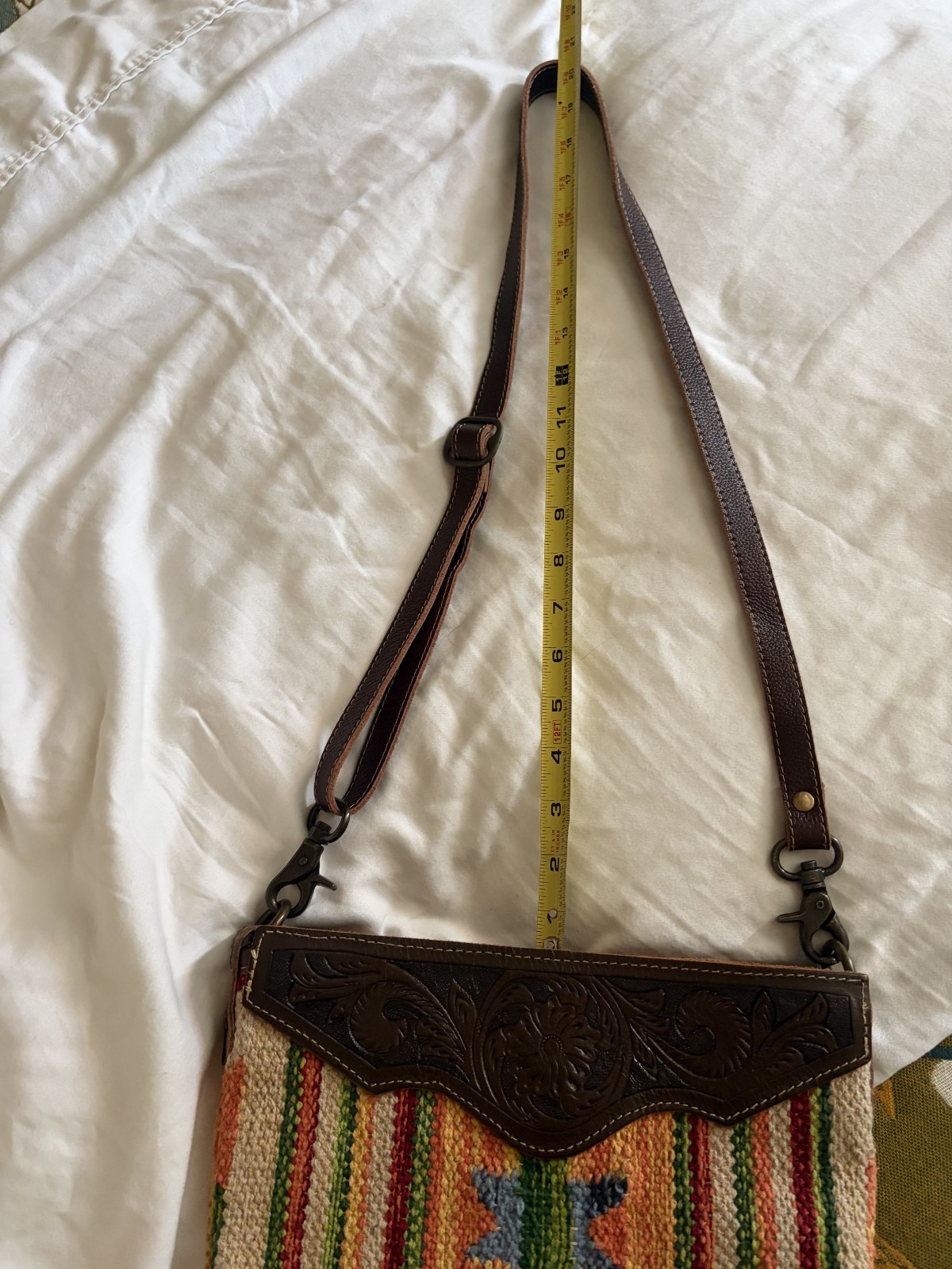 💥Myra Bag Hand-Tooled Leather/Woven Tapestry Southwest CrossbodyShoulder Bag🧡