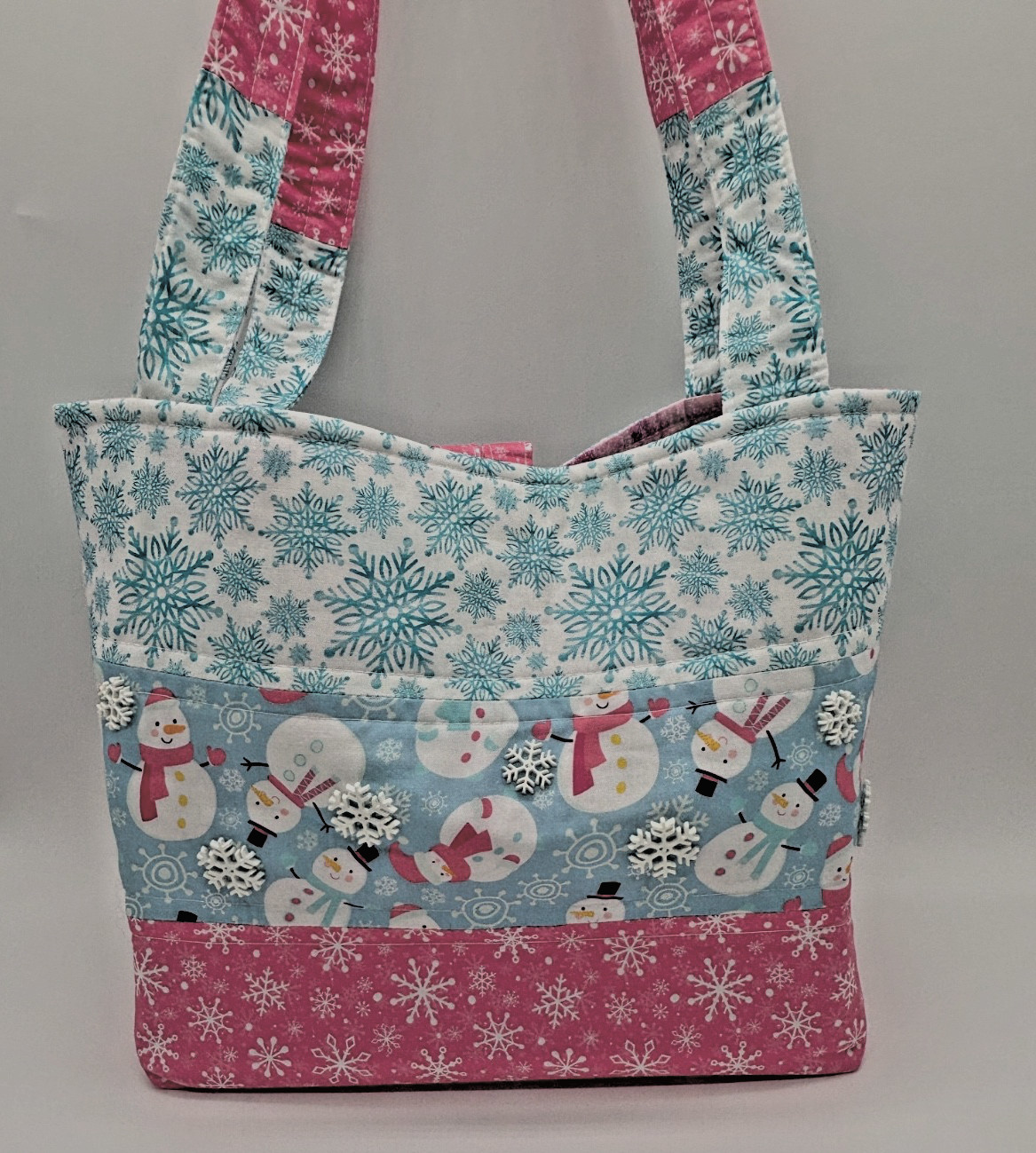 Winter Snowman Snowflakes Tote Purse Bag Handmade – NWOT