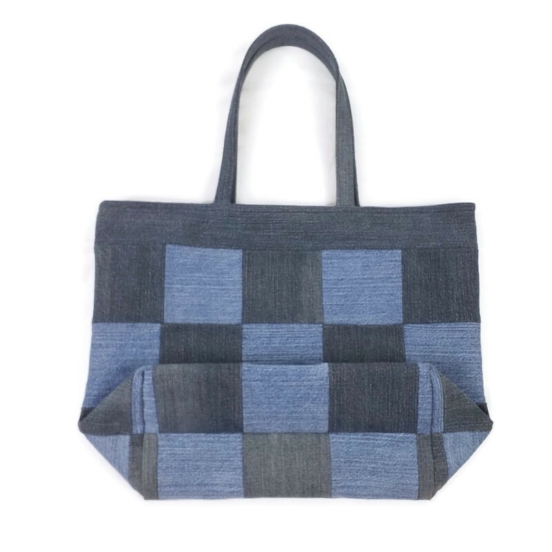 Hand Crafted Upcycled Large Medium and Dark Wash Patchwork Denim Tote Bag Lined