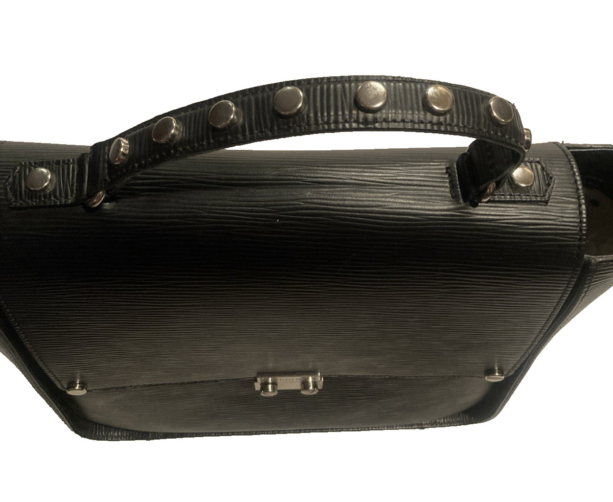 Prune Argentine genuine Leather embossed black handle purse bag L 10.5 in W 13