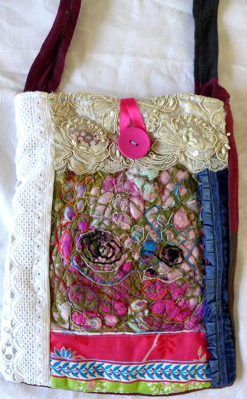 Womens Bag Cotton Handmade Quilted Purse 11 x 9 Inch Tote Multi Colors Pockets
