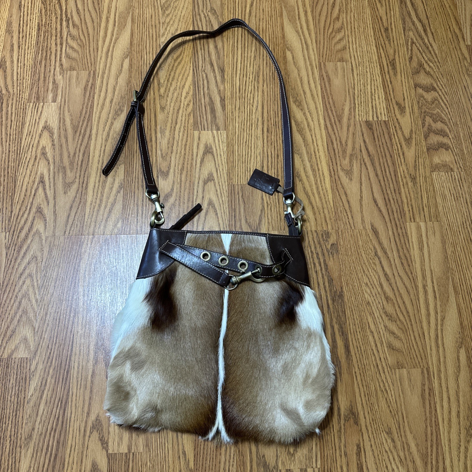 Diane Gail Vintage Springbok Fur With Leather Trim Crossbody Purse