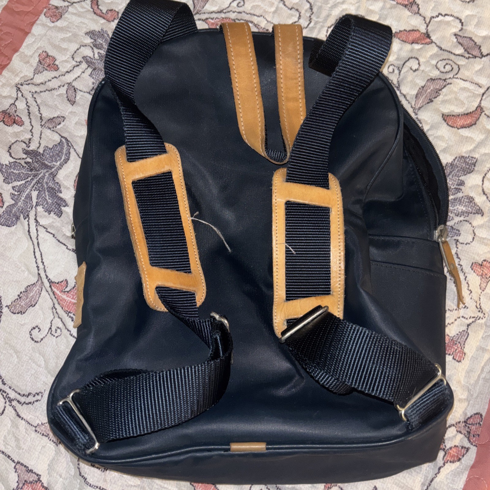 Jon Hart Design Backpack Adults Blue Coated Canvas Leather Trim used