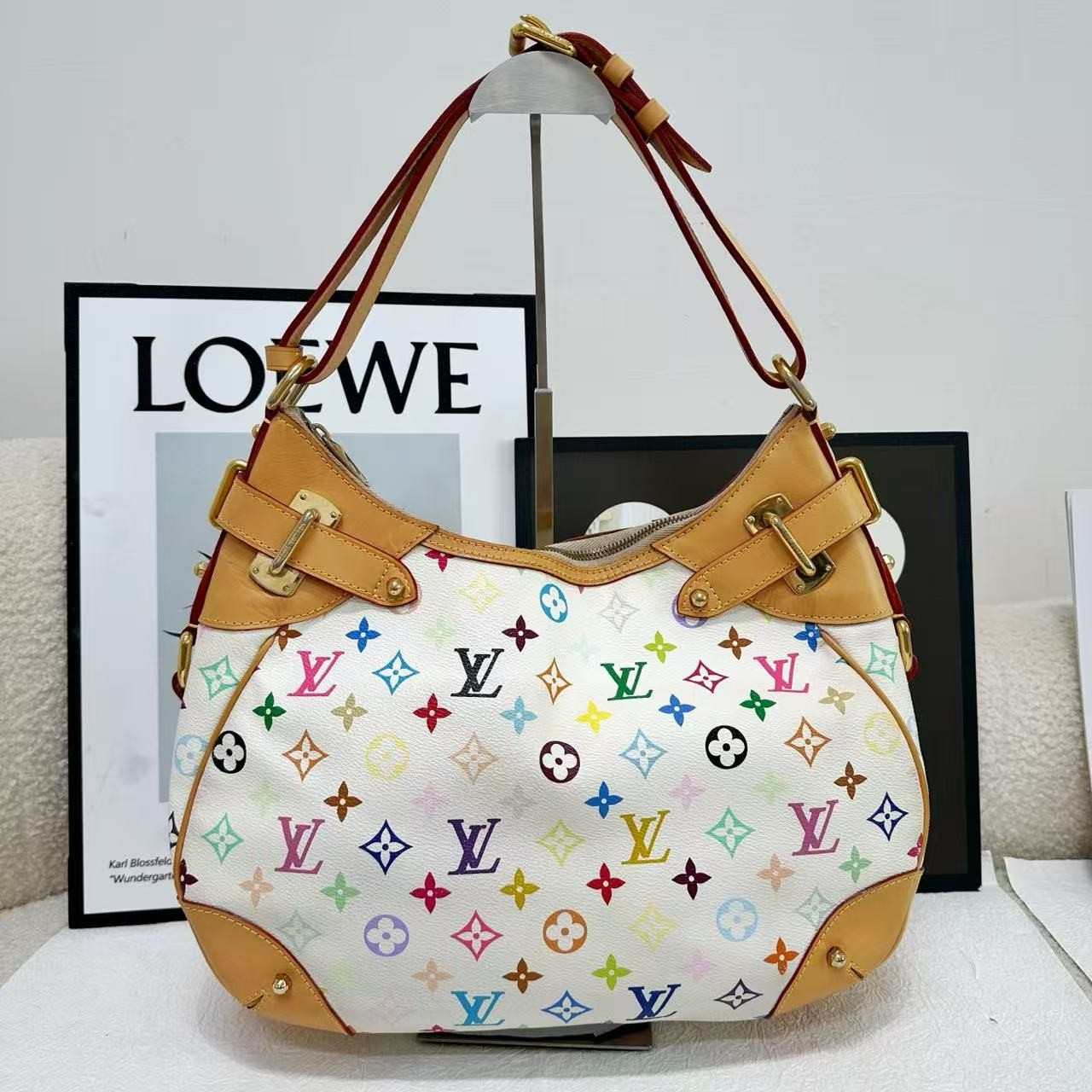 Louis Vuitton Multicolore Greta White Canvas Shoulder Bag Gold Hardware Auth