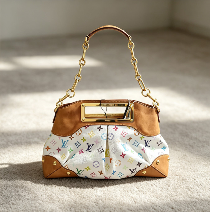 Louis Vuitton Judy White Multicolore M40251 Canvas Suede Gold Chain Shoulder Bag