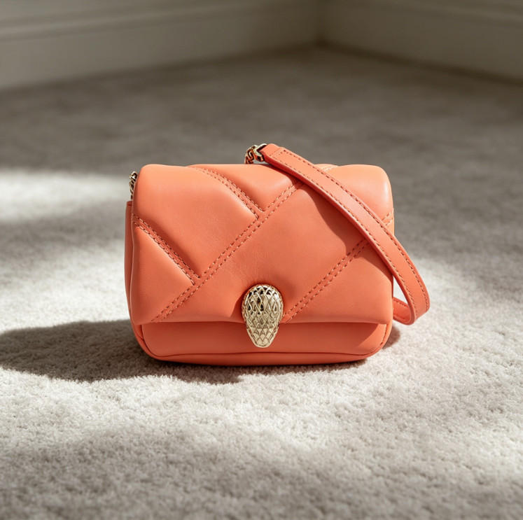 AUTH Bvlgari Serpenti Cabochon Coral Orange Micro Crossbody Bag
