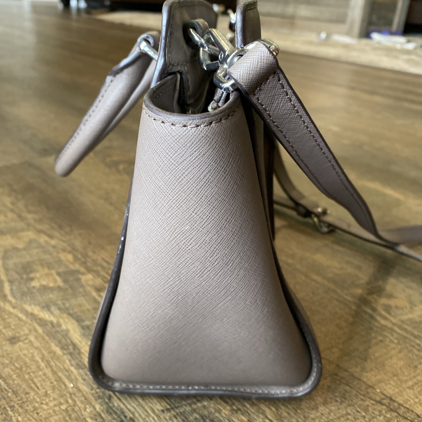 Michael Kors Selma Medium Saffiano Leather Satchel-Mushroom/Greige-Silver Hardwr