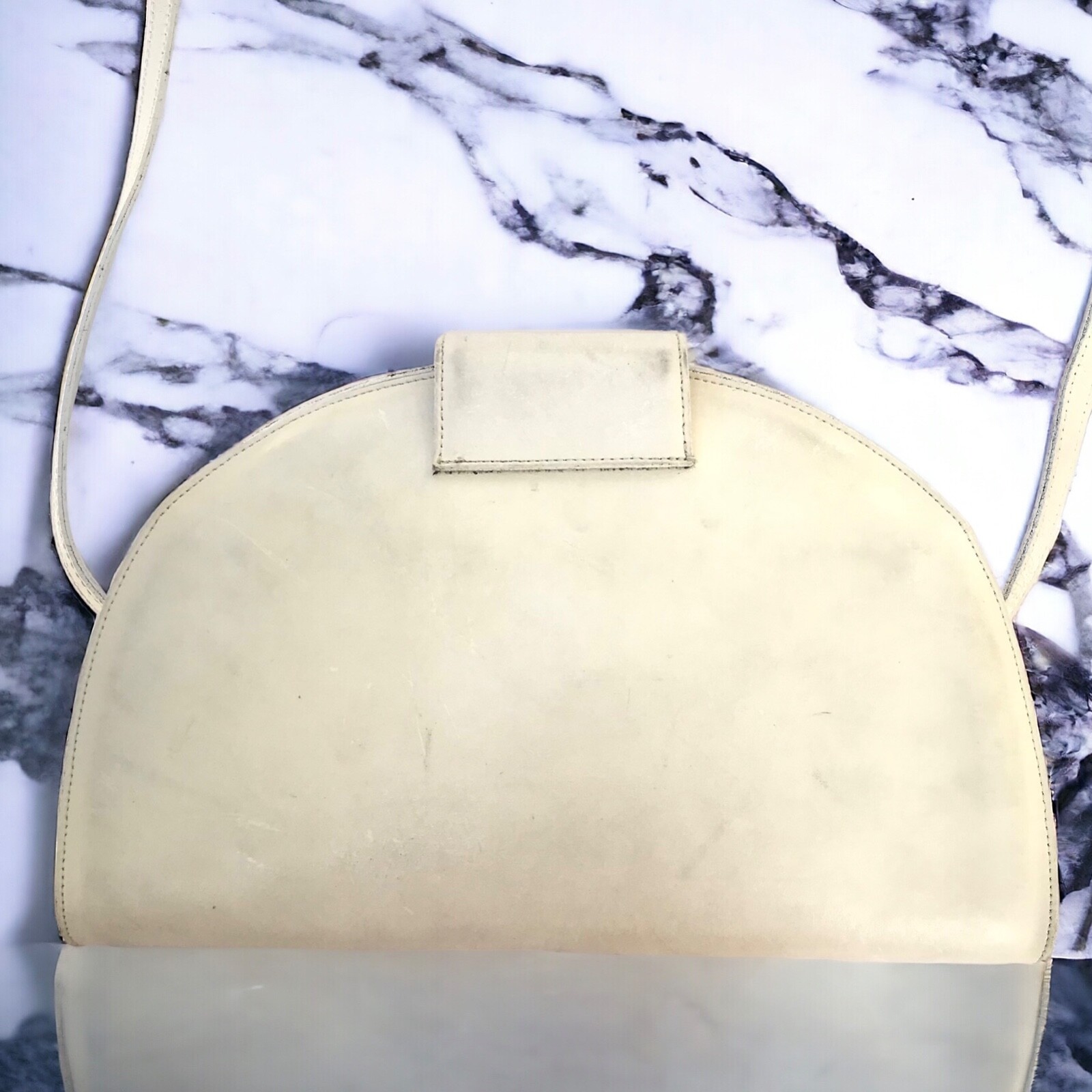 PAQUETAGE Paris Depose Vintage White-Beige Shoulder Crossbody Bag Dome Purse