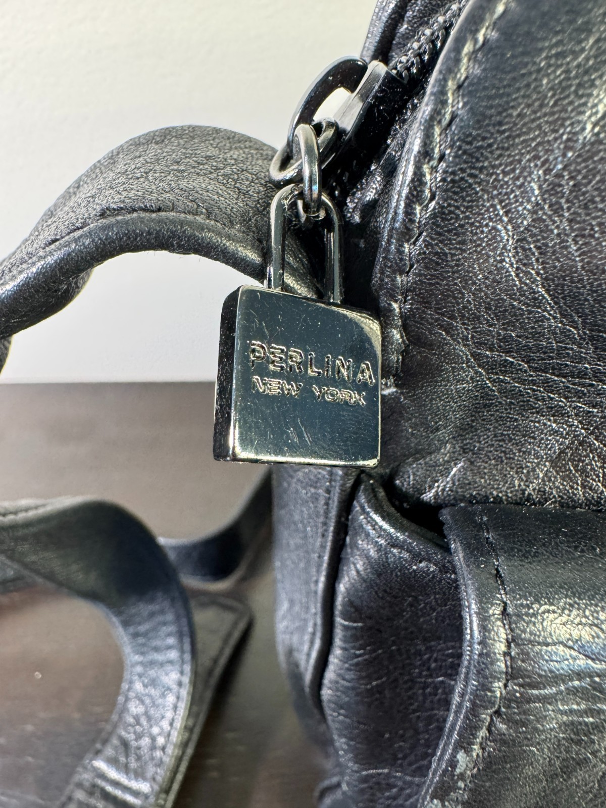 Nice Perlina Soft Black Leather Crossbody Purse, Excellent Used Condition