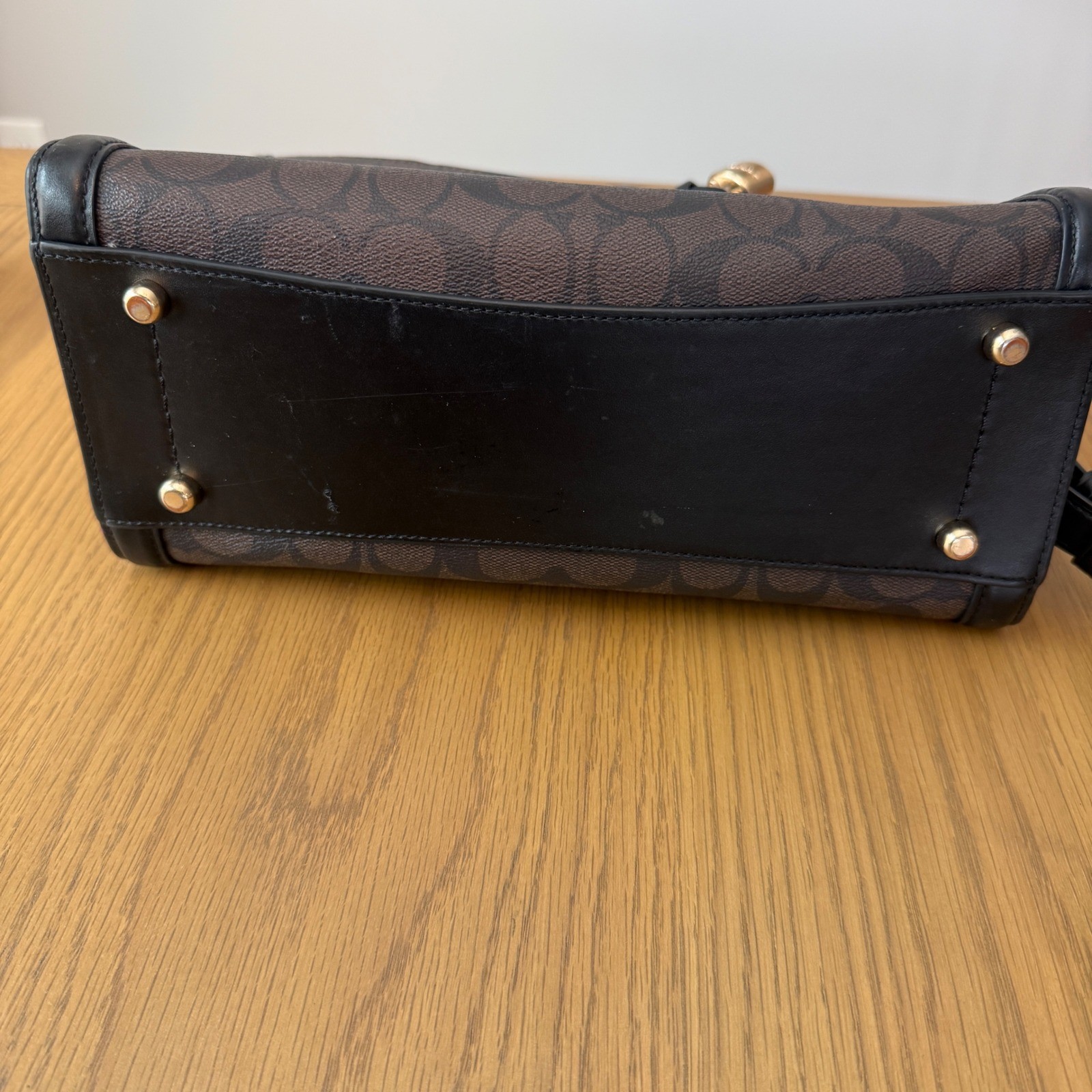 Coach Rowan Satchel Women Medium Brown Black Signature Canvas F69075 Crossbody