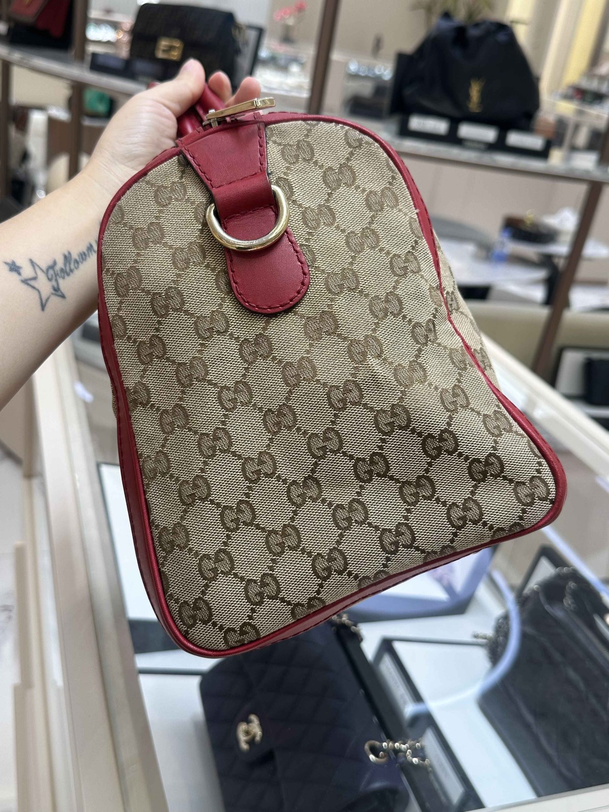 Gucci Medium GG Canvas Joy Boston Bag Beige Auth