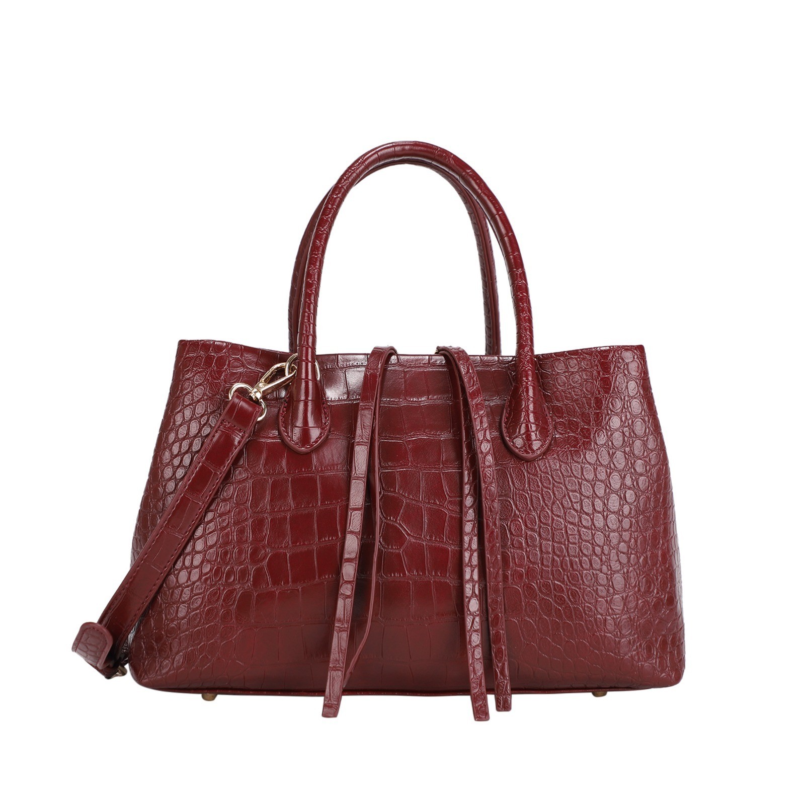 Croc-Embossed Tote Bag with Adjustable Strap, Available In Black And Brown