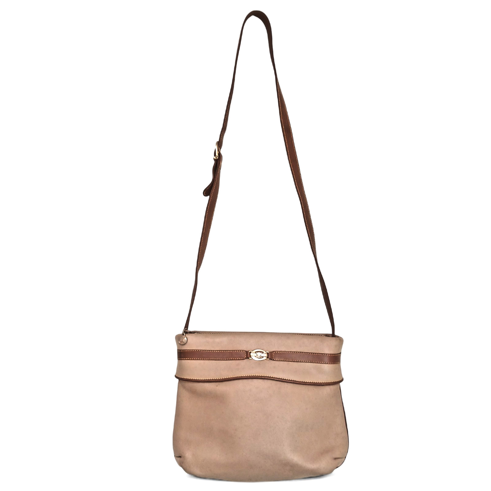 CELINE Vintage Triomphe Pochette Shoulder Bag Beige Italy USED