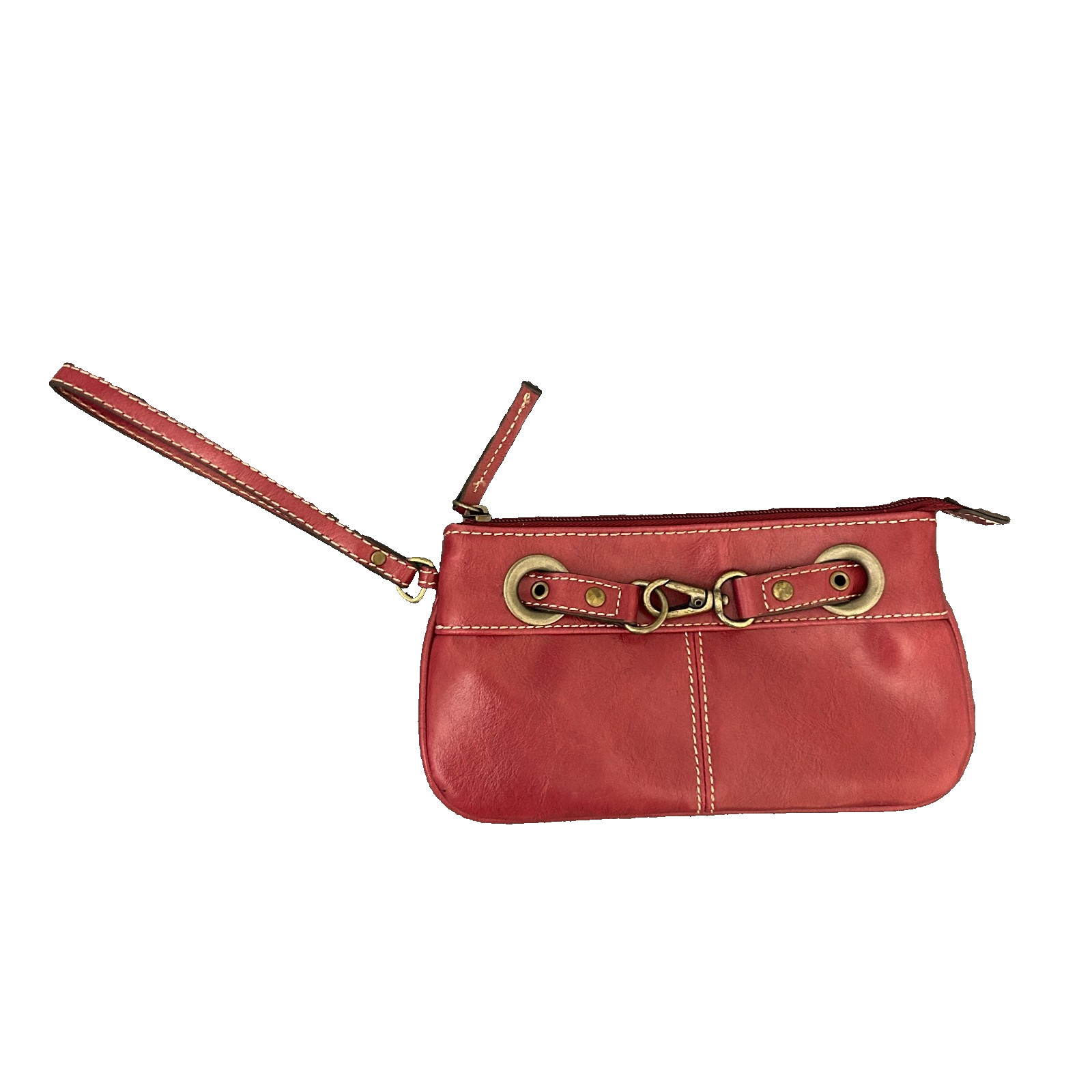 Red Vinyl Wristlet Clutch Zipper Pouch Small Purse Boho Y2K Buckle Accent