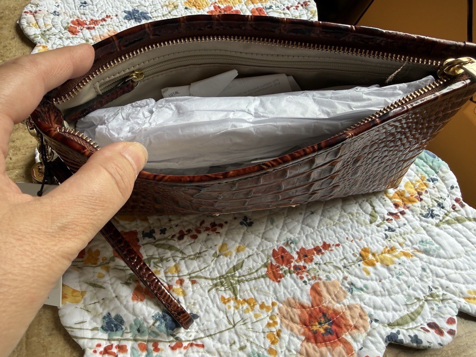 NWT Brahmin Kayla Melbourne Pecan Leather Bag Wristlet Purse New