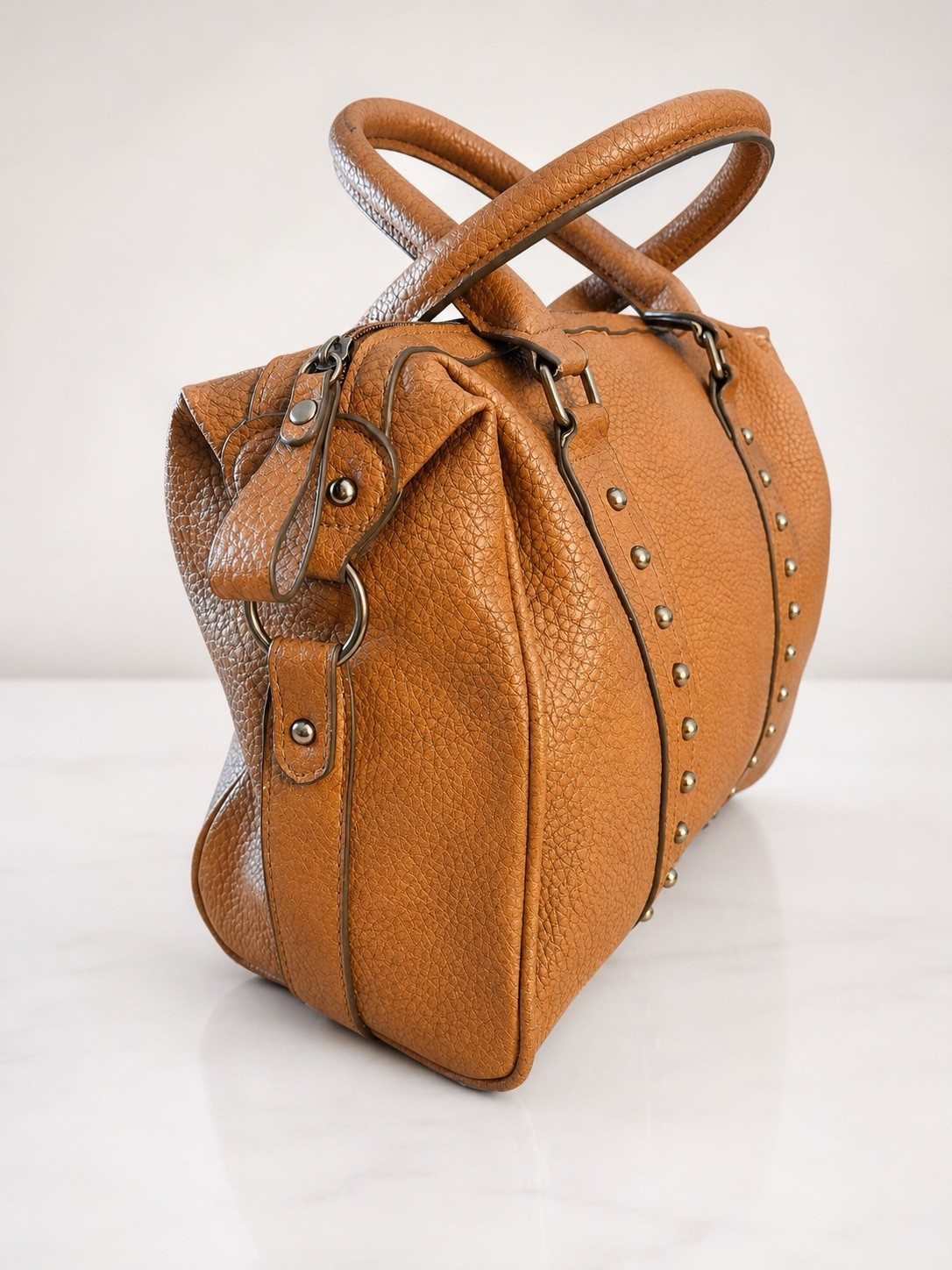 American Eagle Brown Studded Pebbled Faux Leather Satchel