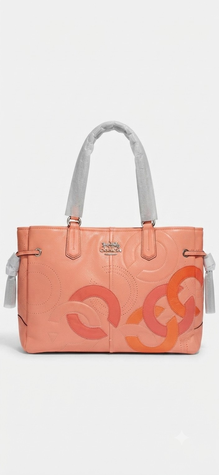 ​NWT Coach Chelsea Inlaid Leather Charlie Tote Bag Coral Multi 18964 Rare…