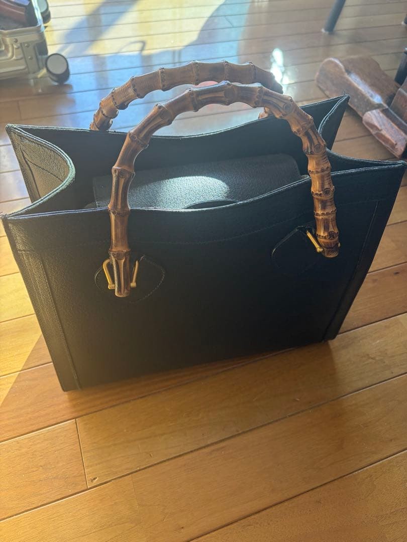 Gucci Bamboo Handle Black Handbag 13.8in x 11.0in x 6.0in