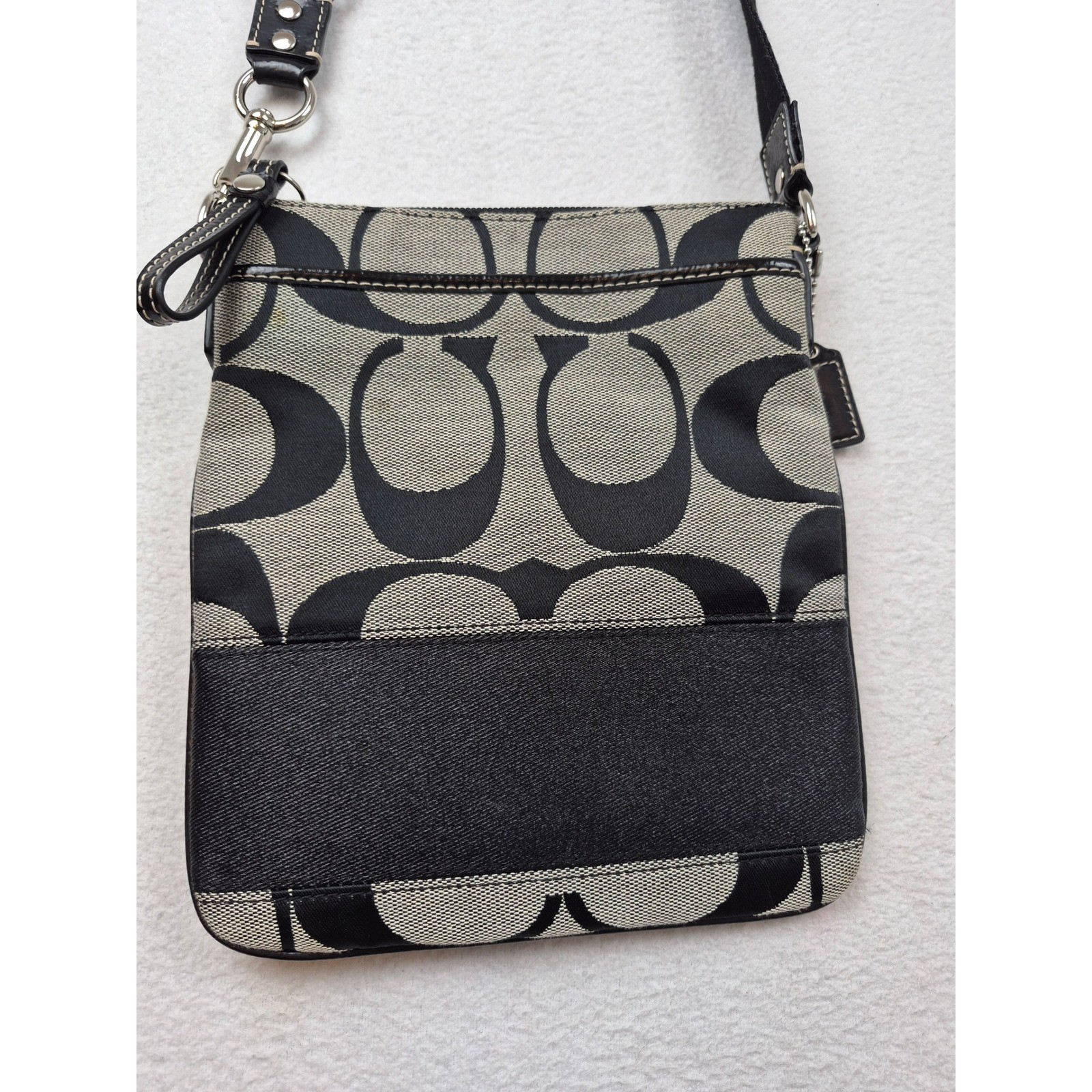 Coach Signature File Crossbody Bag Black Grey Jacquard Canvas