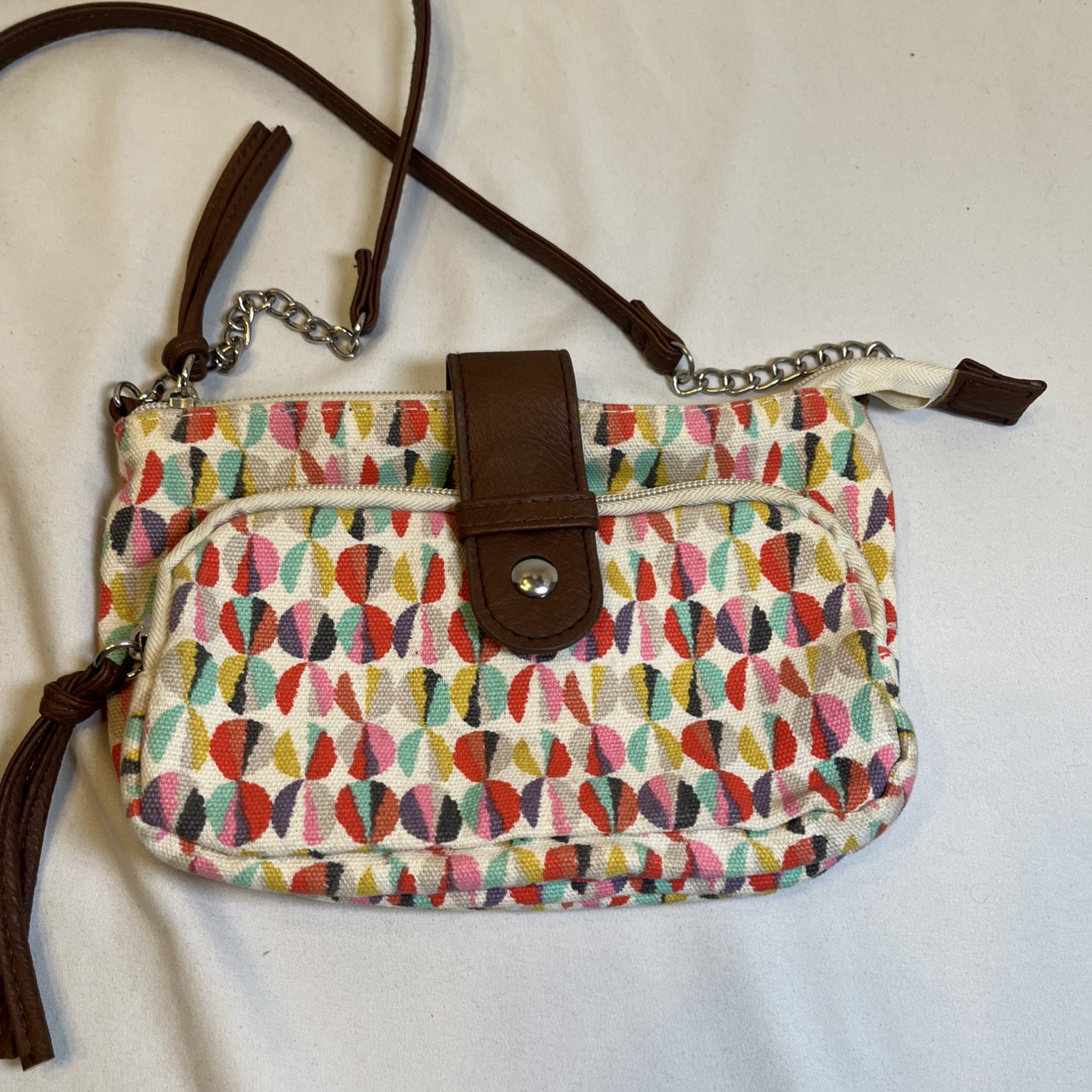 Small Crossbody Bag Colorful Geometric Design 8 x 5 Inches Zip Shut
