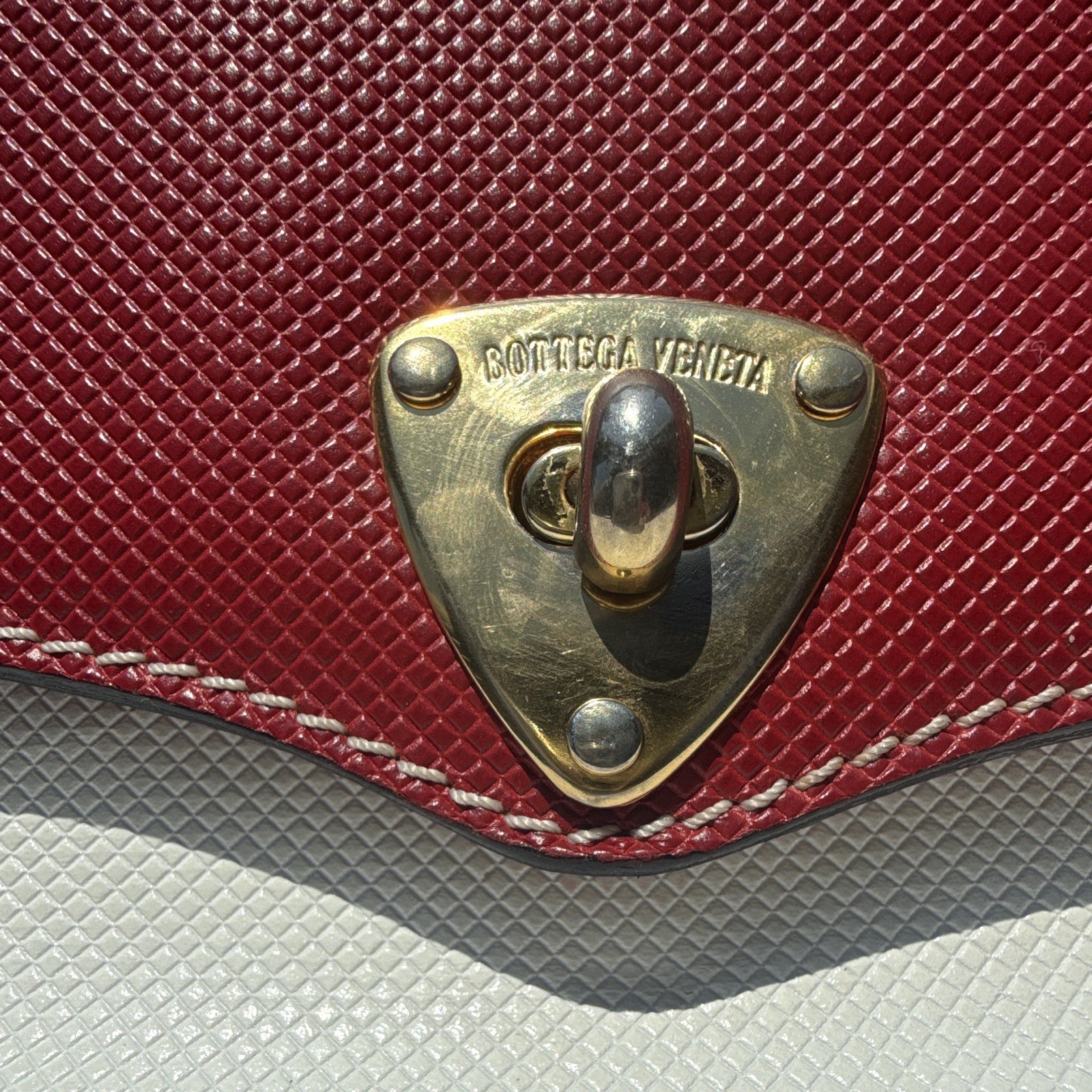 Vintage authentic Bottega Veneta made in Italy red, white and blue 2-way leather