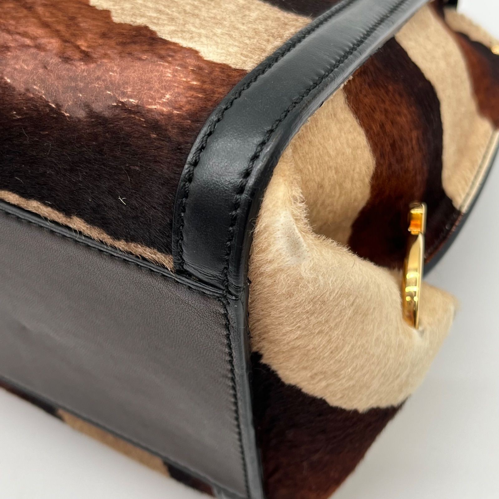 Auth Salvatore Ferragamo Sofia Gancini Pony Hair 2Way Handbag ShoulderBag 2Y9472