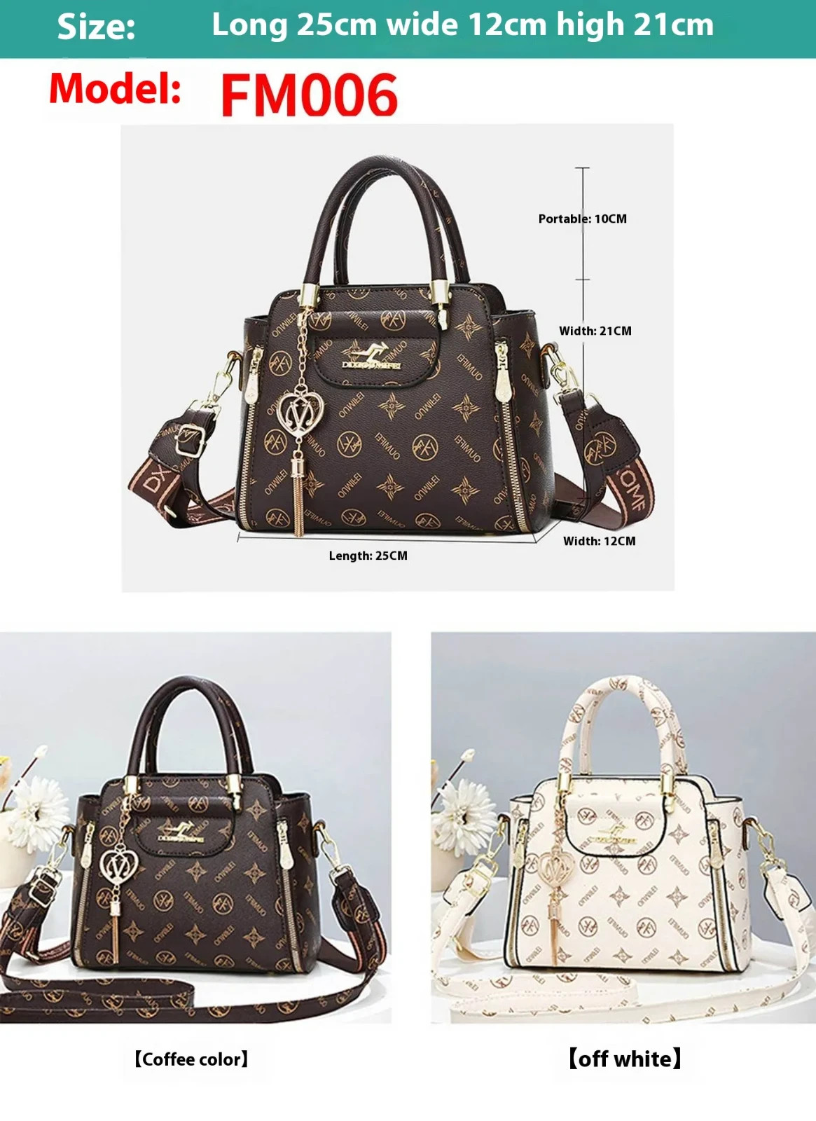 Luxury Monogram Handbag Vintage Shoulder Bag Large Capacity Crossbody Tote Purse