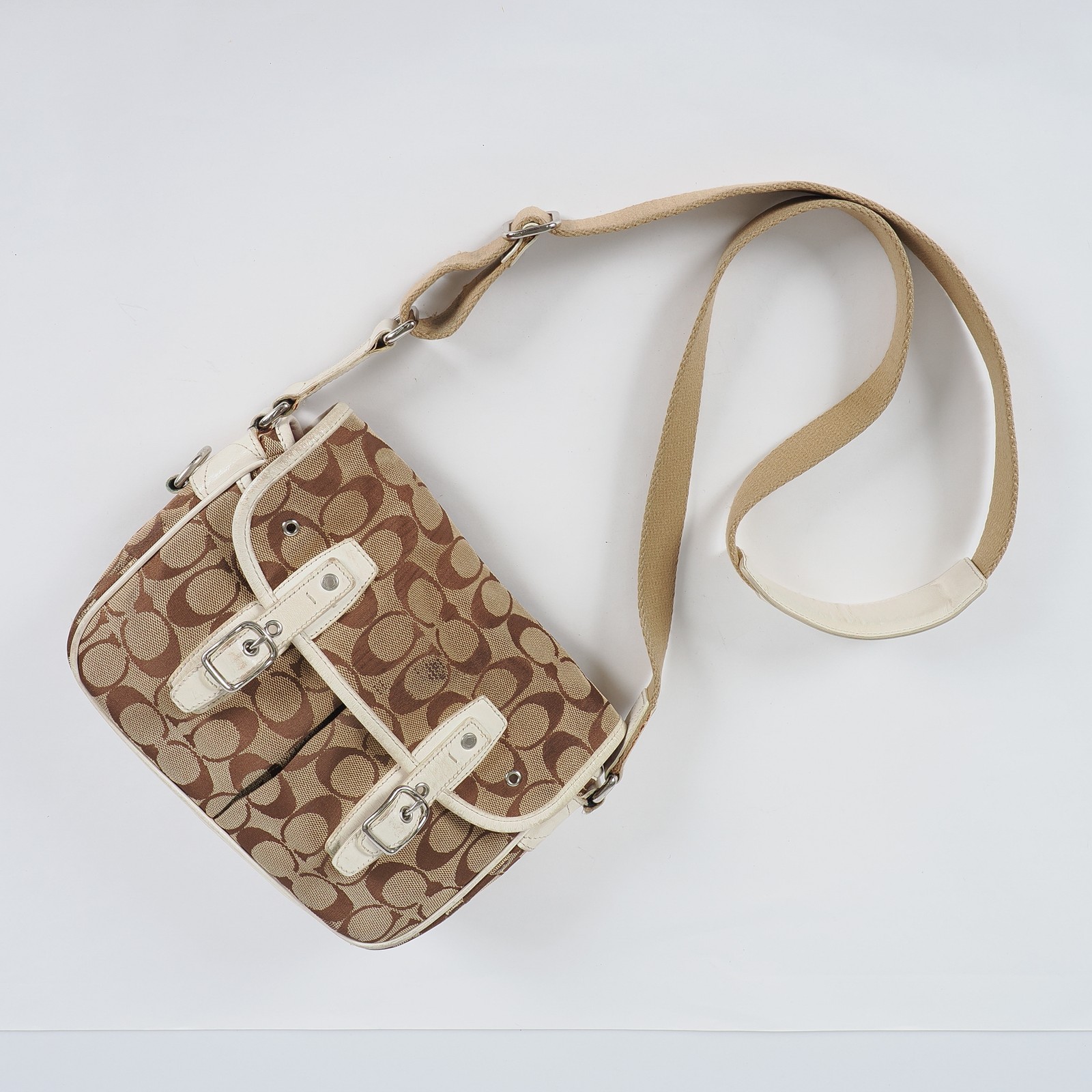 Authentic Coach Signature Mini Field Shoulder Bag Crossbody Canvas x Leather 77