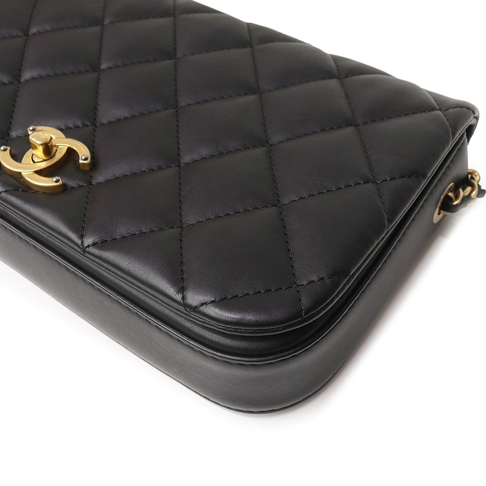 Chanel Matelassé Classic Season Full Flap Chain Black Shoulder Bag #BCB207