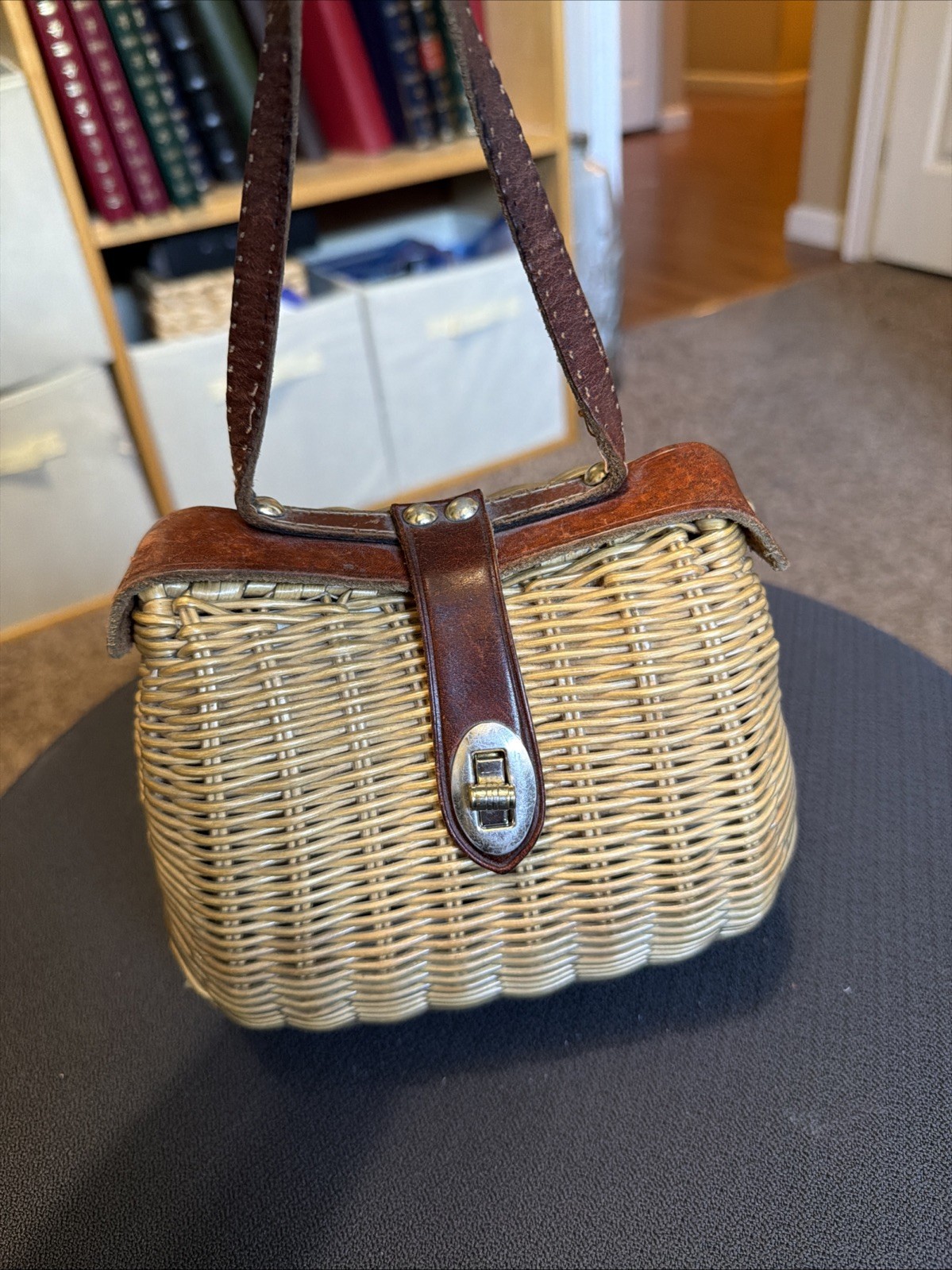 Vintage 50s Or 60s Small Woven Wicker Handbag Made In Hong Kong Basket Bag Box