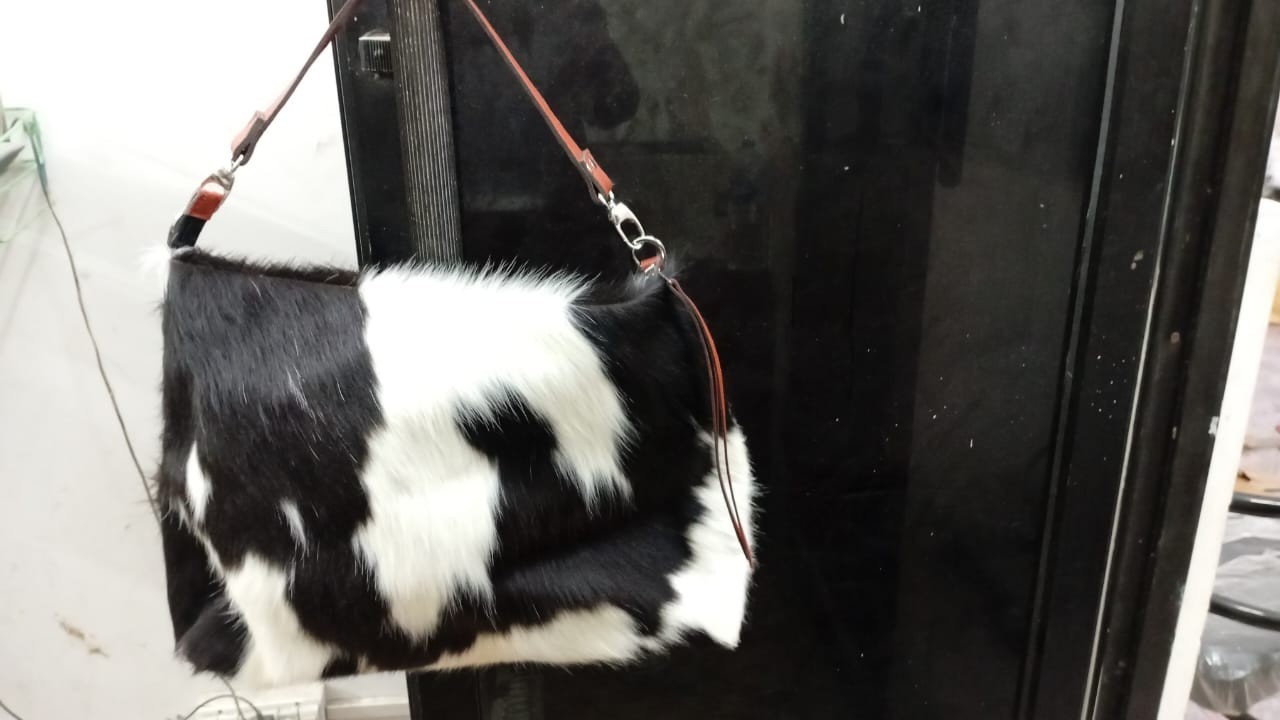 Genuine Cowhide Leather Tote Bag Hair-On Brown White Shoulder Handbag Western