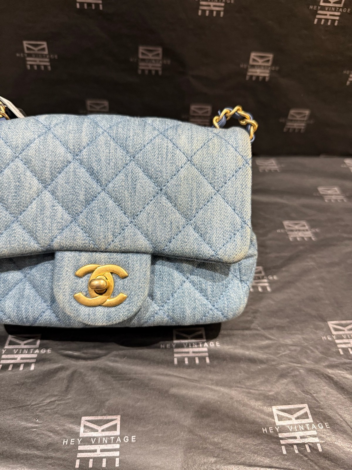 Chanel Classic Flap Mini 16cm Light Blue Denim Shoulder Crossbody Bag Duty Paid
