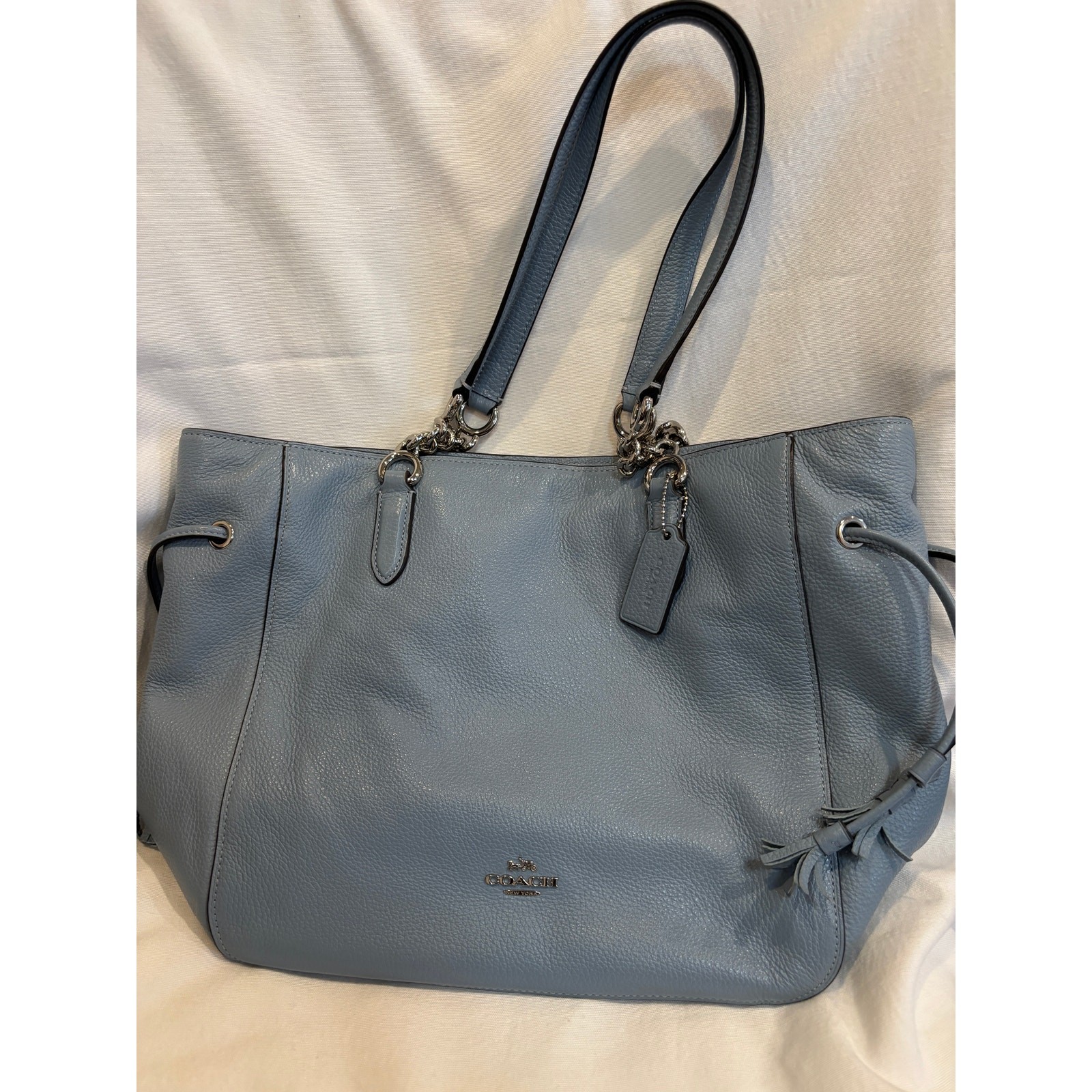 Authentic COACH #F72650 Leather Elle Chain Tote Bag, Blue