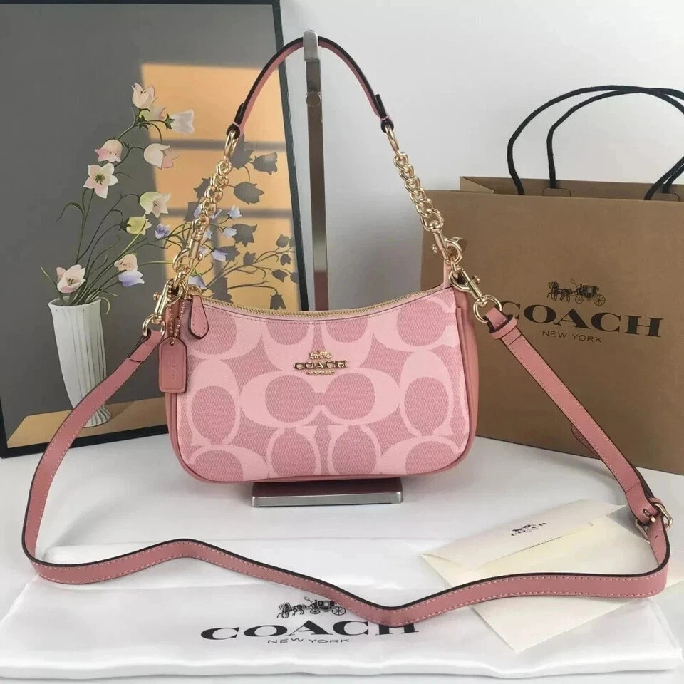 Coach Teri Shoulder Bag Signature Canvas CAL51 Powder Pink outlet Free Shipping!