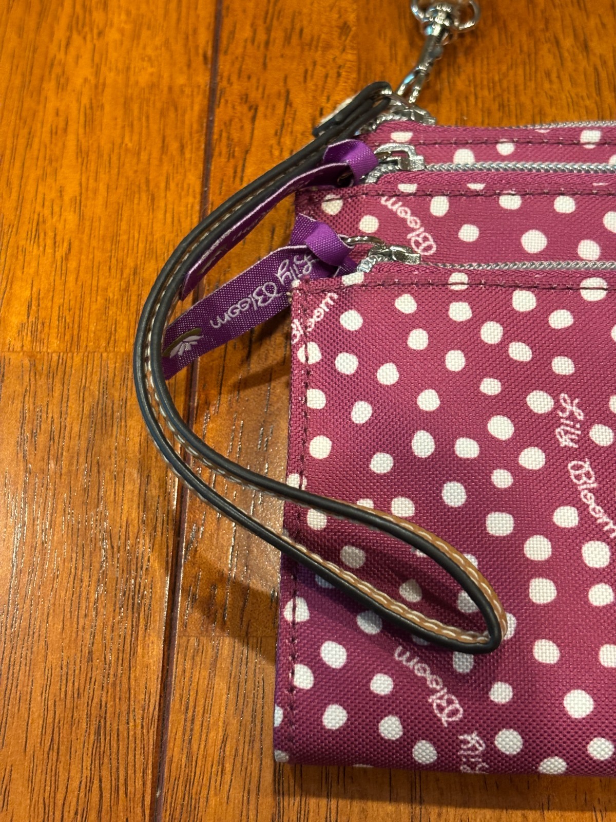 Lily Bloom Magenta Polka Dot Crossbody Purse w/ Wristlet Strap 5.75″ x 8.25″