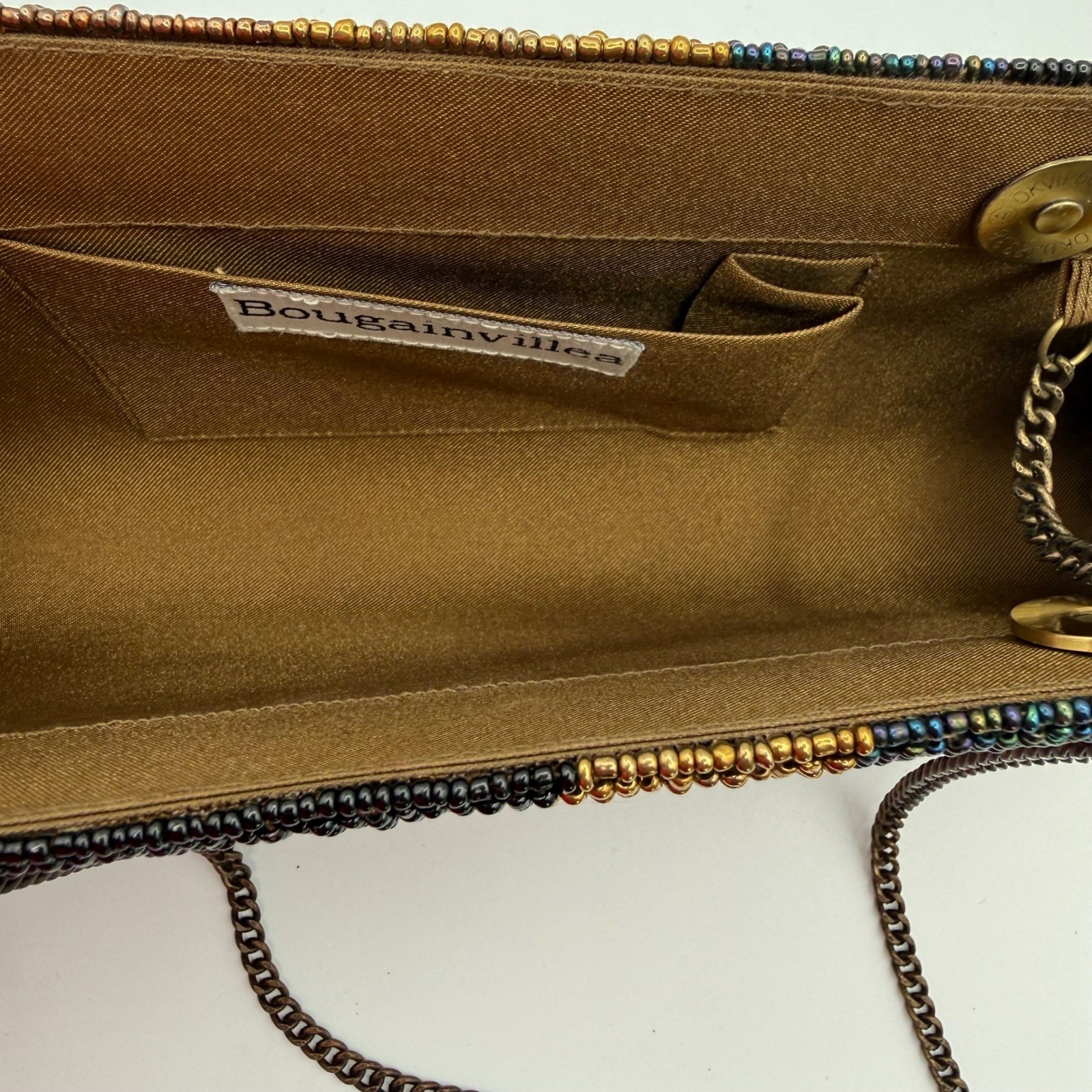 Vintage Bougainvillea Beaded Clutch Bag Gold Bronze Black Camo Evening Bag